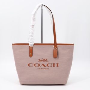 Coach Horse and Carriage Jacquard and Leather City Tote Shoulder Bag